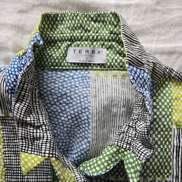 Terra Patch Work Sleeveless Tunic Shirt Gillet Convertible Collar Gray Green S - Picture 4 of 5